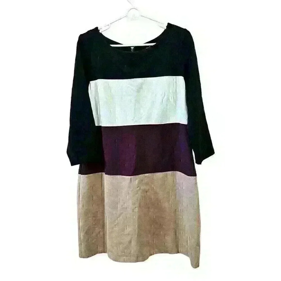 White House Black Market 3/4 Sleeve Color Block Ponte Knit Dress Size 14 - Picture 1 of 6